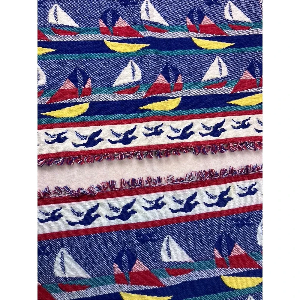 Vintage Woven Sailboat Placemats Set of 2 Unisex OS Multicolor‎ Excellent Fringe